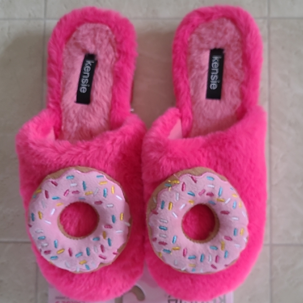 Kensie Pink Fuzzy Donut Slippers